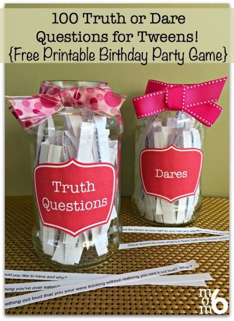 If you are hosting a tween birthday party in the near future: Here are 100 Truth or Dare Questions for