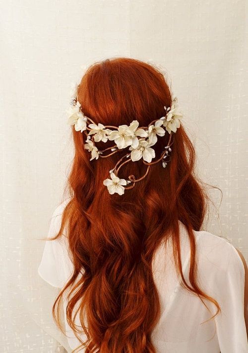 Ivory flower head piece by Diana, gardensofwhimsy. I like this idea for a wedding general, but realistically I might wear it to the celtic fest or may