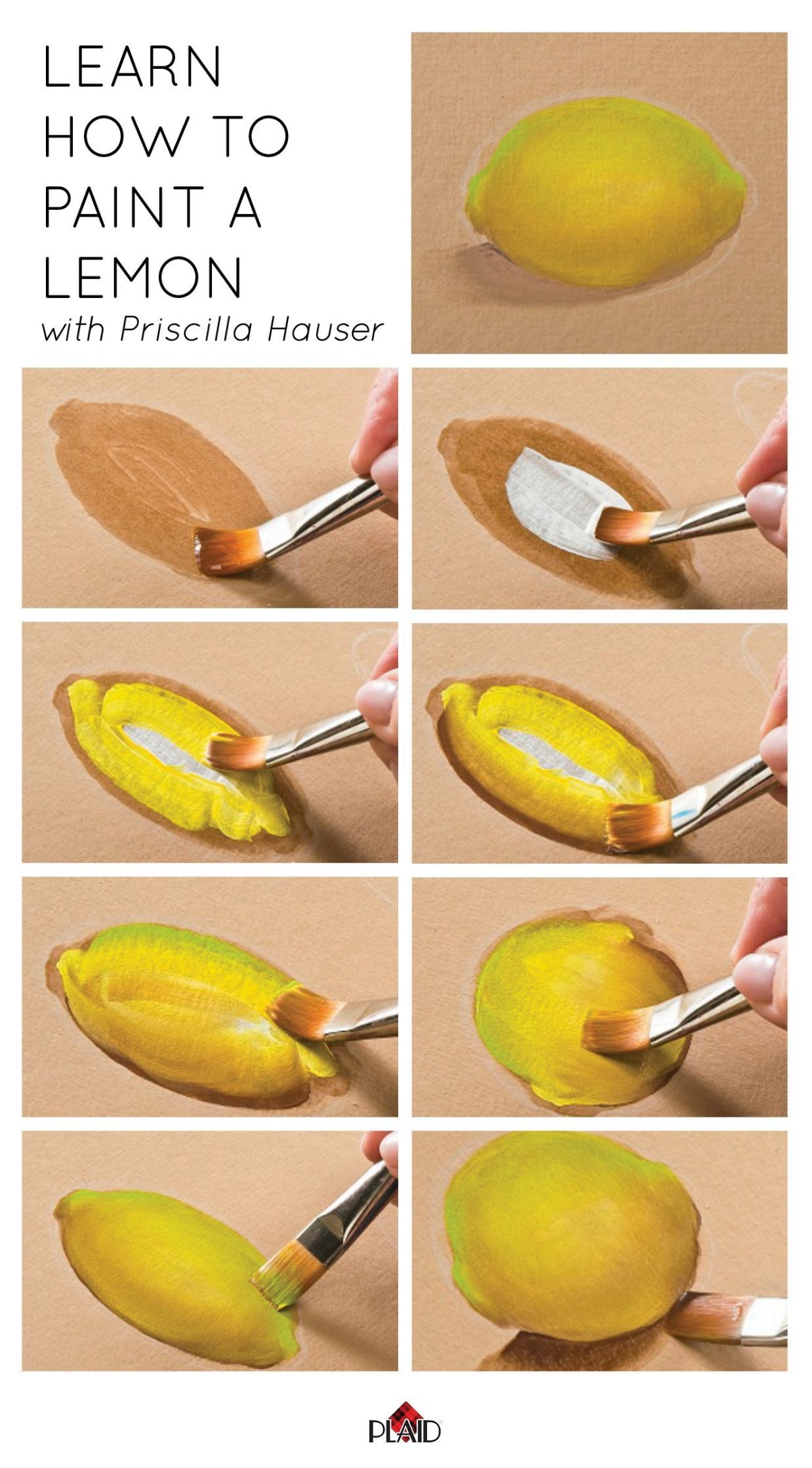 Learn how to paint a lemon with Priscilla Hauser! Super easy step by steps #plaidcrafts