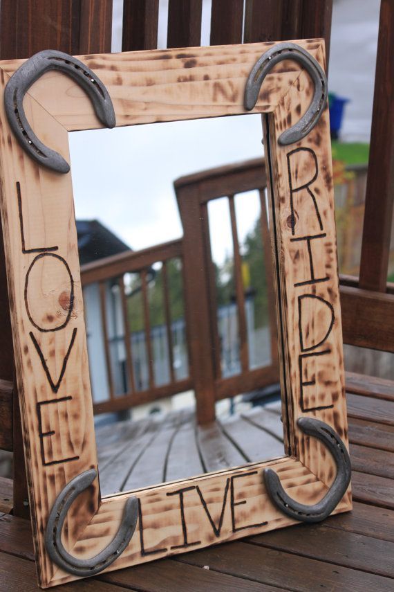 Live, Love, Ride Wall Mirror for horse lovers, western or rustic decor with horseshoes