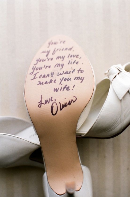 Love this idea :: note from your future husband on your wedding shoes, in case you get “cold