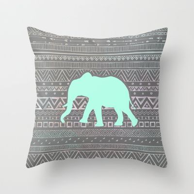 Mint Elephant  Throw Pillow