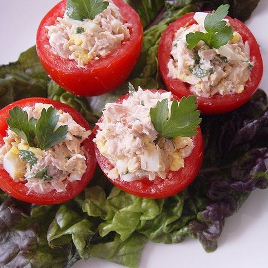 no carb light tuna salad stuffed tomatoes. Tuna-Stuffed Tomatoes  A classic Italian beach eat, tomates rellenos, or stuffed tomatoes, with tuna is a protein-packed and low-carb snack to enjoy at the