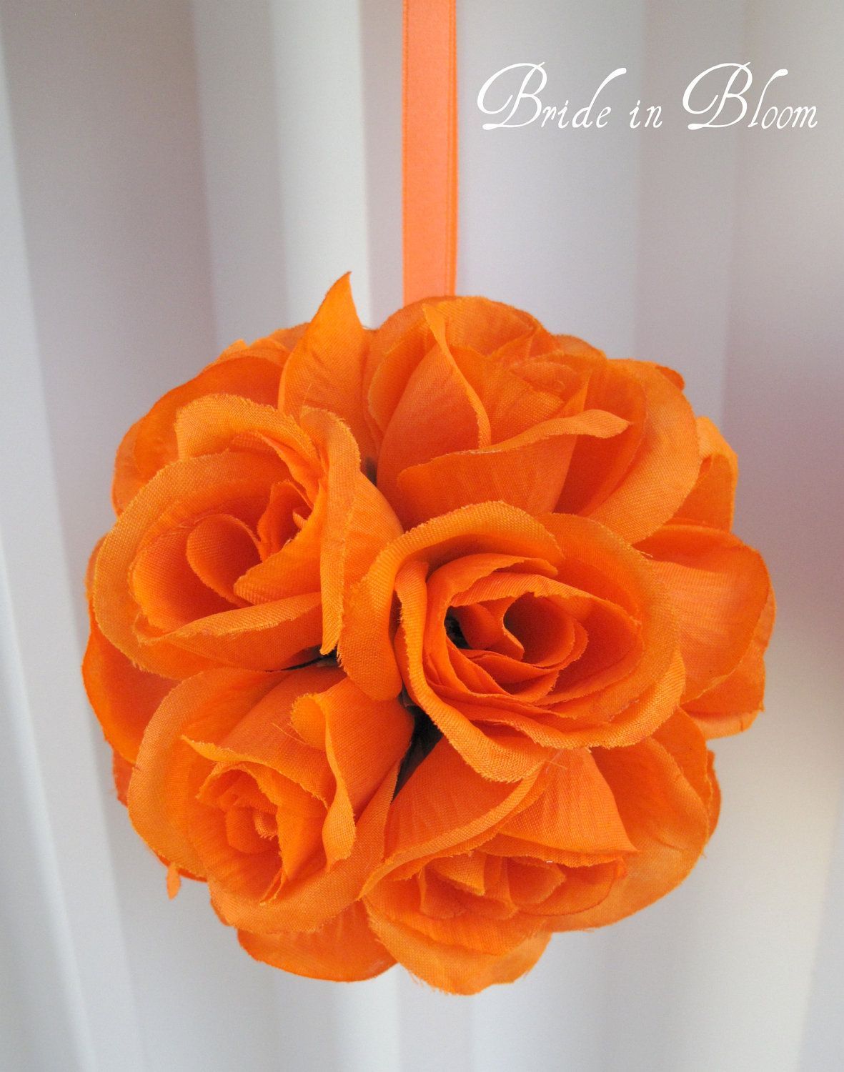 Orange wedding flower ball decorations – SALE – Flower girl pomander kissing