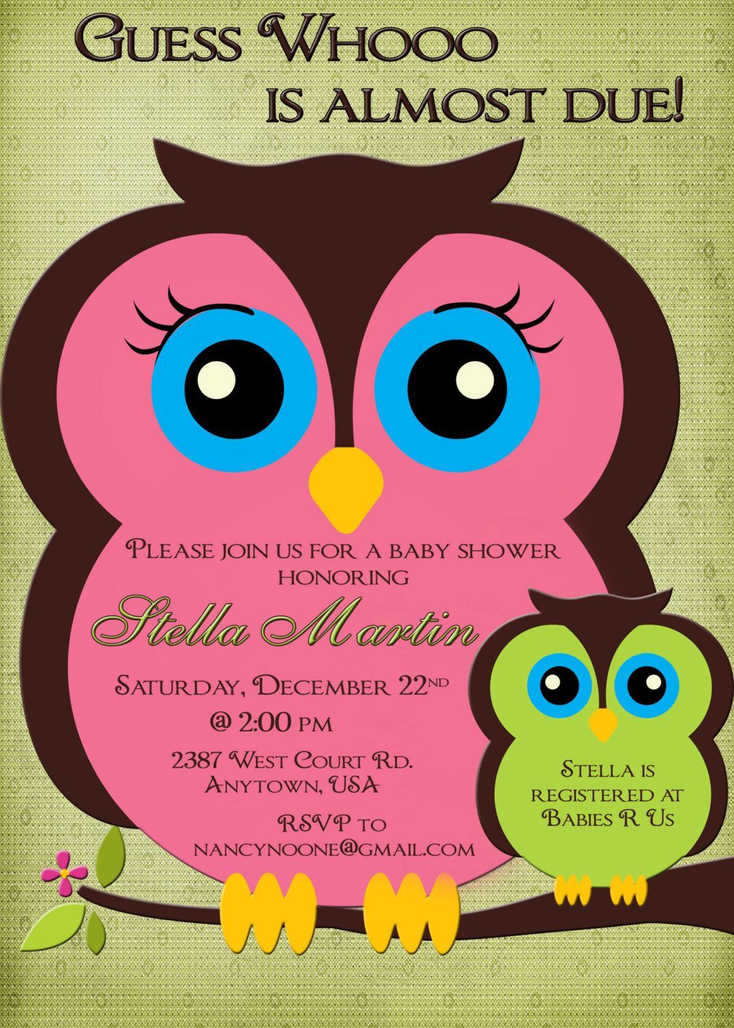 Owl Baby Shower Invitation-