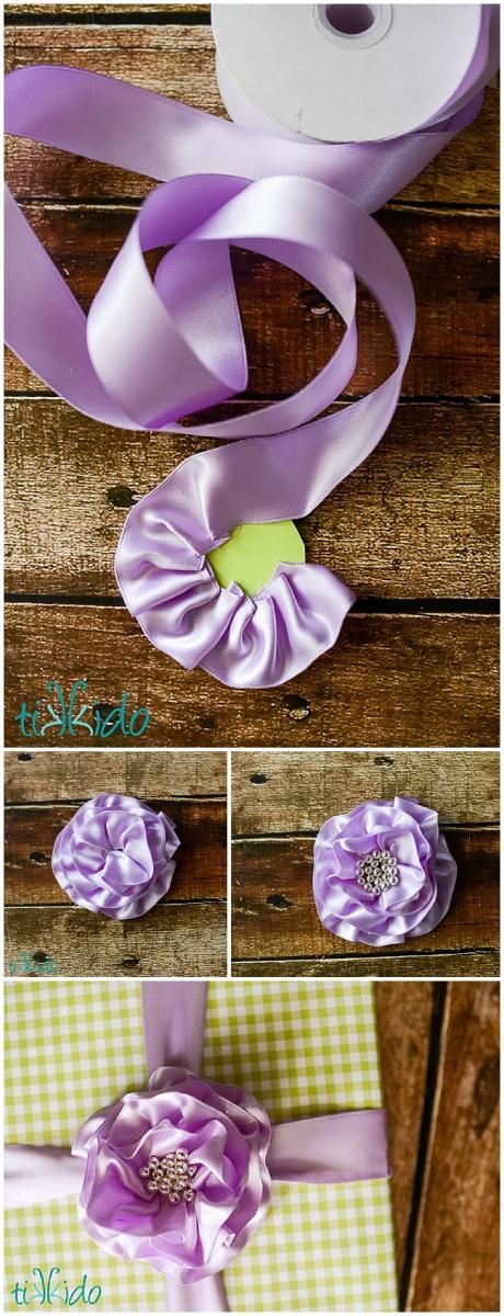 Ruffled Ribbon Rose Spring Gift Wrap Tutorial.  I used scraps and leftovers to make this elegant present for a