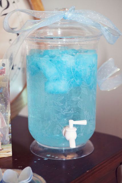 Sprite with frozen blue Hawaiian punch; Amazing drink for a FROZEN party…. And add some vodka for adult