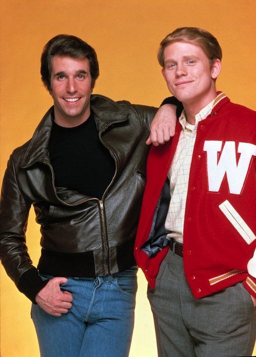 The Fonz and pal Richie Cunningham (aka Henry Winkler and Ron