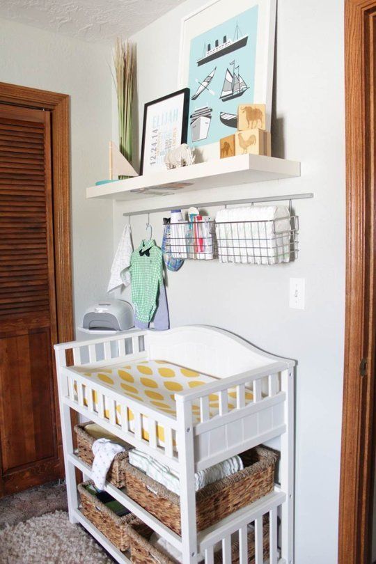 the rack above the changing table for storage. And then a shelf to soften it up. Im guessing I can find this at