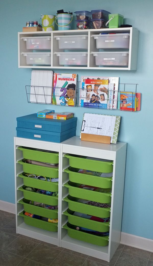 Use Ikea Shelves and Bins to Corral Toys  Ikea: the organizational capital. Dont miss these inexpensive bins — and keep them organized in Ikeas shelves custom-made to keep the bins upright