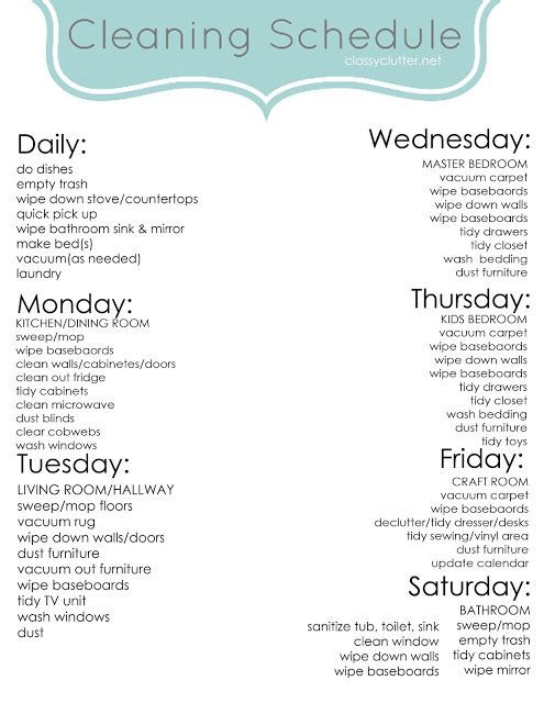 Weekly Cleaning Schedule  S