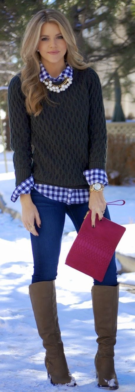 Winter Fashion 2015 Casual and Business Looks – Blue And White Gingham Button