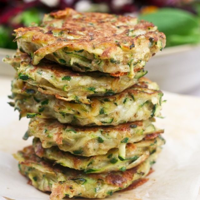Zucchini Fritters (45 calories, 1.7g fat, protein 3g) Yes Please!    I had something like this at Ruby Tuesday, and I have been wanting more ever