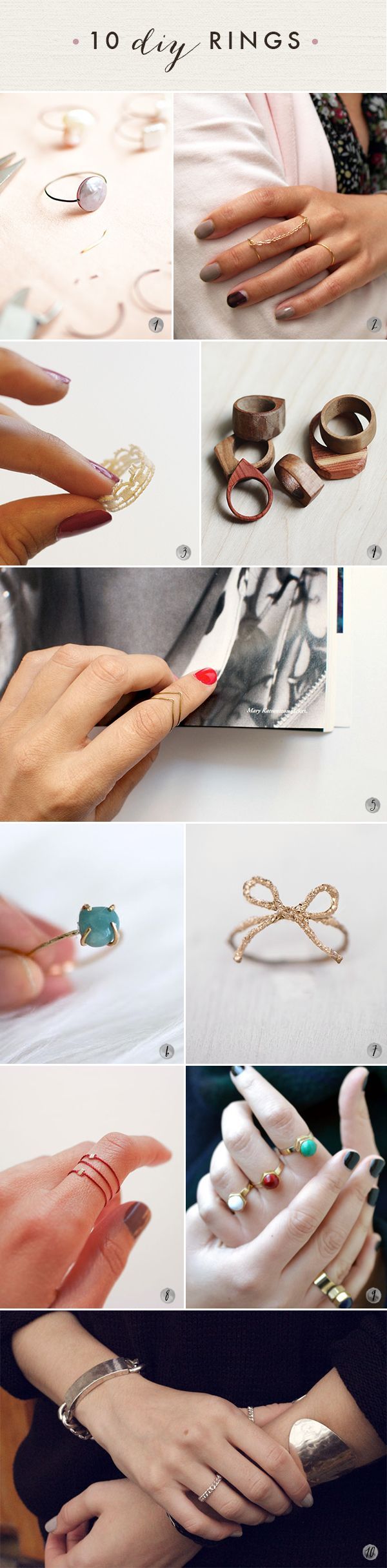 10 DIY rings! Oh the lovely things: 60 DIY Accessories- Last Minute Gifts For Fashionistas