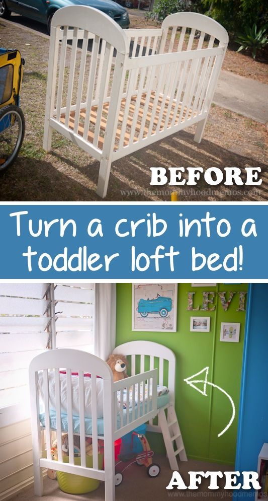 20 Creative Furniture Hacks :: Repurpose that old crib and easily turn it into a toddler bed!
