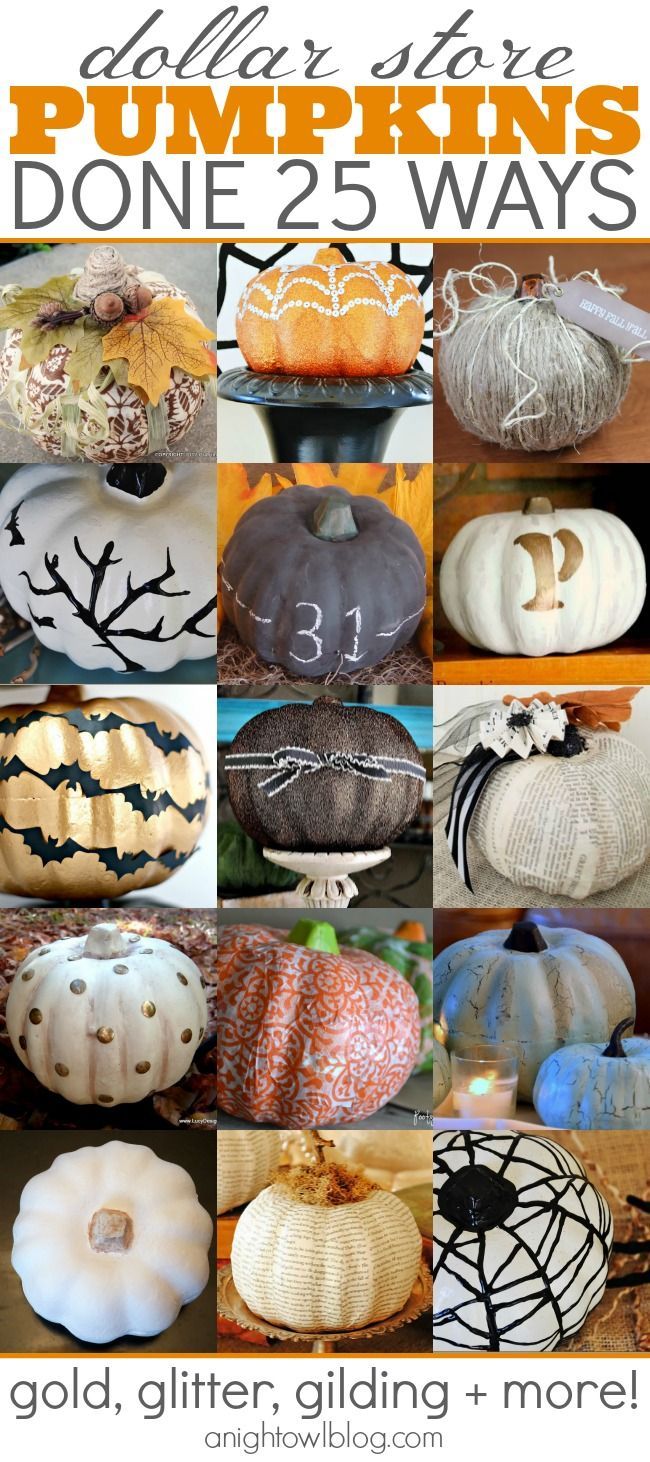 25 Dollar Store Pumpkins – lots of fun ideas on how to makeover carvable dollar store pumpkins