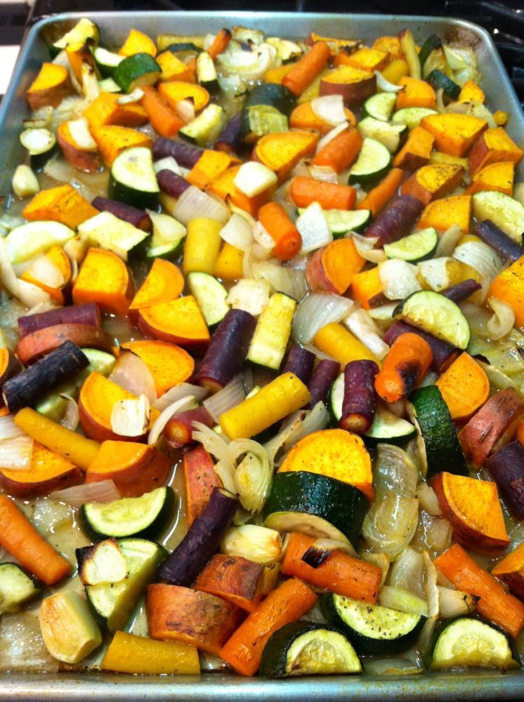 A big tray of oven roasted vegetables done on the weekend will set you up for a great week of nutrition.