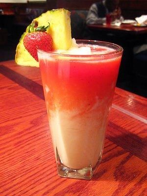 Adults only: Sunset Passion Colada — Just like at Red Lobster!   1 1/4 oz. coconut rum  4 oz. pina colada NA drink mix  1 oz. NA