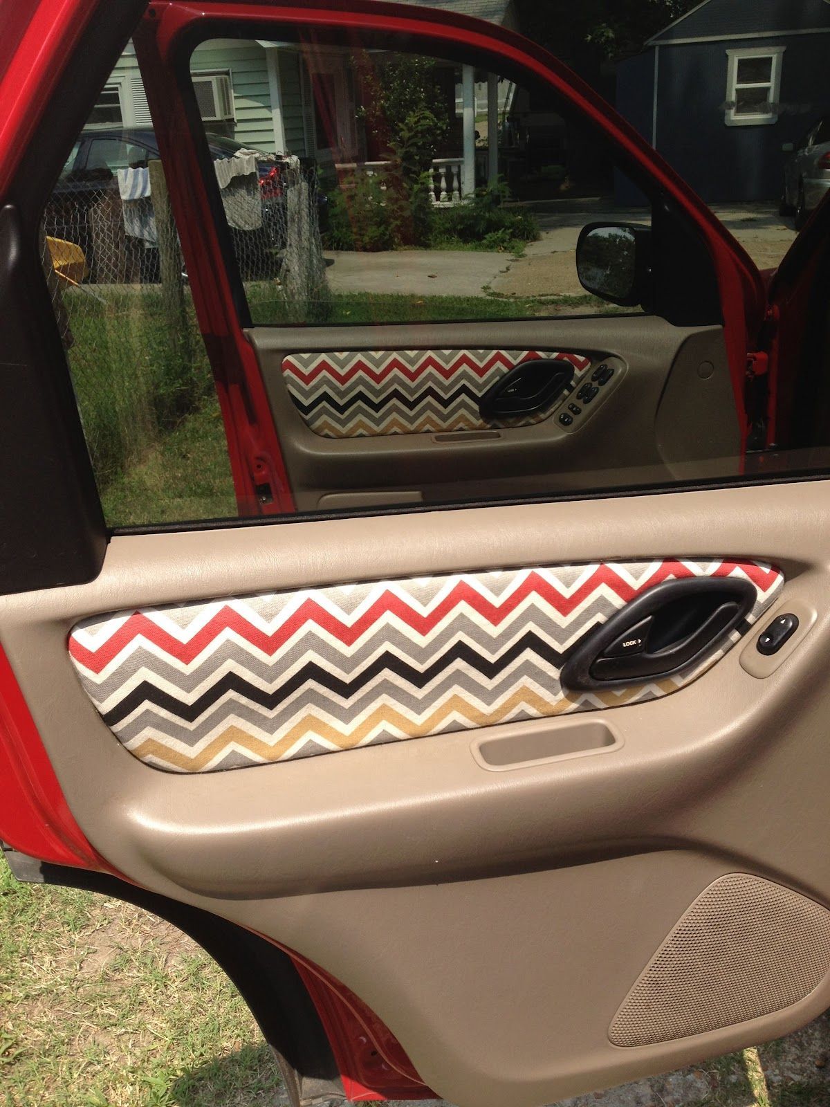 Apply new fabric to the inside of your car! I am saving this for when my car starts to rip and wear!