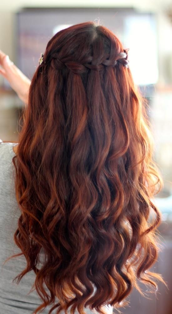 Auburn waterfall Braid…I want this to be my wedding hair-do. (:  Matches my hair color and everything.