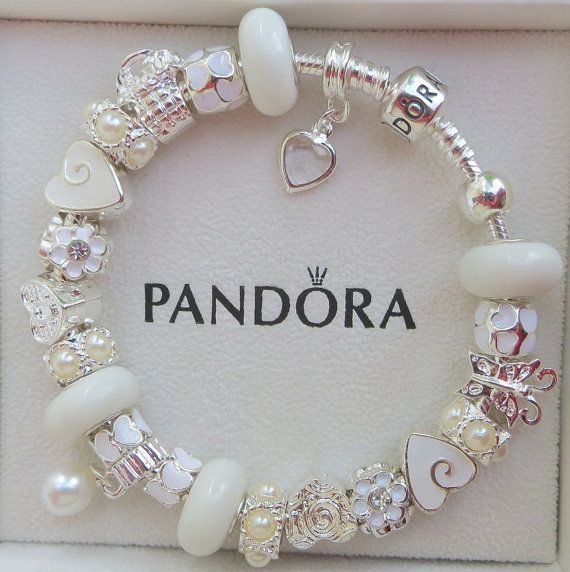 Authentic Pandora Sterling Silver 925 ALE Bracelet with European Beads and Charms Winter White F1 on Etsy, $159.00