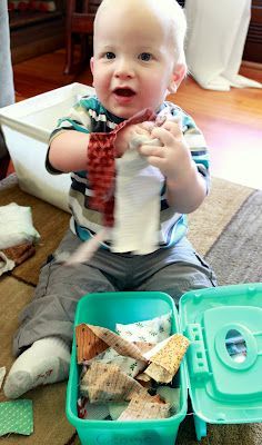 Baby Activity with Fabric Scraps – I love this as a gift idea! My 4yo still loves to pull all the tissues out of the box!