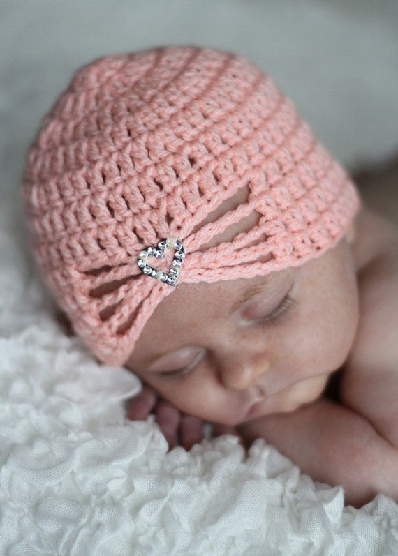 Baby Girls Newborn Hat-Newborn Hospital Hat-Baby Girls Crochet Heart Bonnet-New Baby Gift on Etsy, $14.95