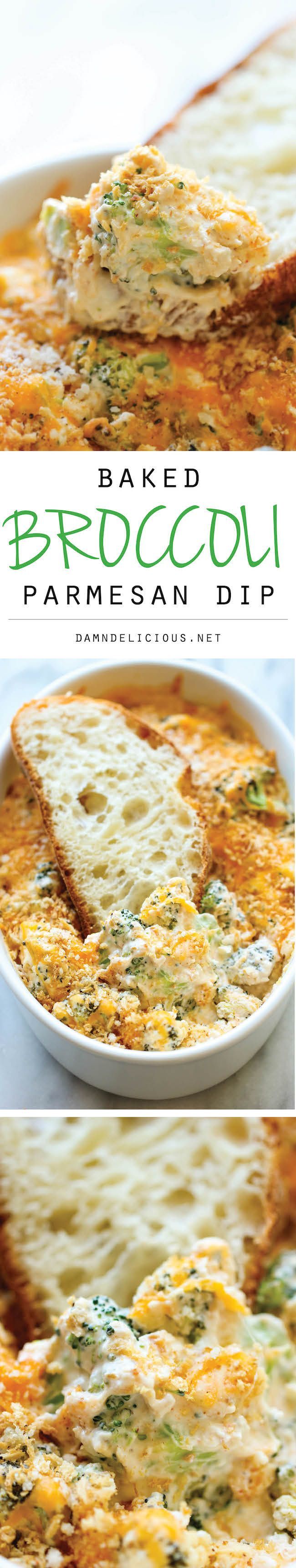 Baked Broccoli Parmesan Dip: A wonderfully hot and cheesy broccoli dip that is sure to be a crowd pleaser – people will be