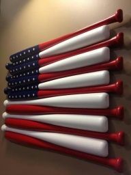 baseball room – could easily be done with plastic bats and spraypaint. Love this! Perfect for Nates room!!