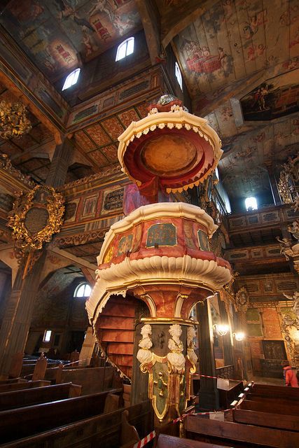 Beautiful wooden architecture inside the Church of Peace in Swidnica, Lower Silesia, Poland