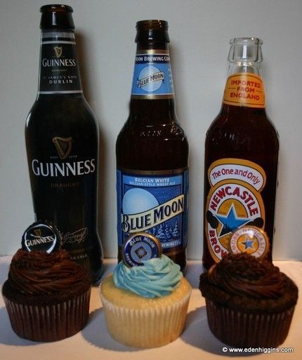 Beer Cupcakes…  *~I made the Blue Moon cupcakes. I used a box of cake mix and instead of the water, I used the beer.  It set up