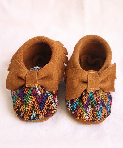 Bow Suede and Huipel Baby Moccasins-Luz