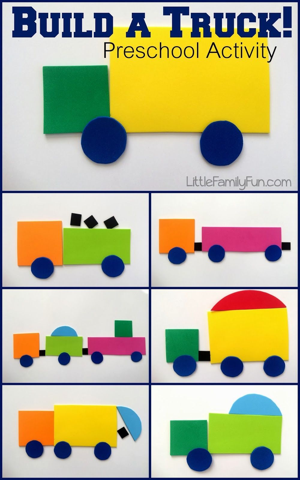 Build a Truck! Fun way to review SHAPES with preschoolers. Truck activity for kids!