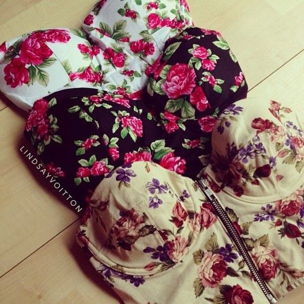 Bustier Hipster Outfits for Girls | shirt bustier bralet bralette floral vintage cute girly hipster summer