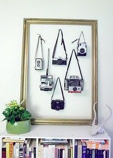 cameras… On hooks in a frame… If I had multiple cameras then this would be a really cool idea…