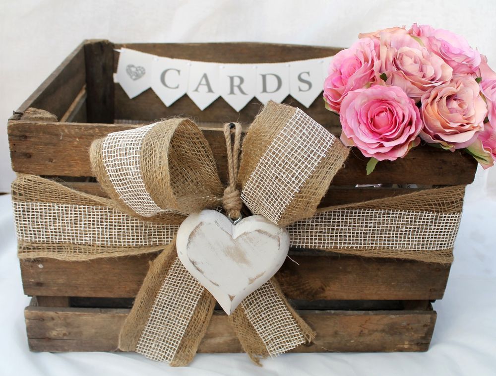Card box: Vintage Wooden Wedding Card HEART Post Box ~ Rustic Bushel Crate ~ Shabby Chic! in Home, Furniture & DIY, Wedding