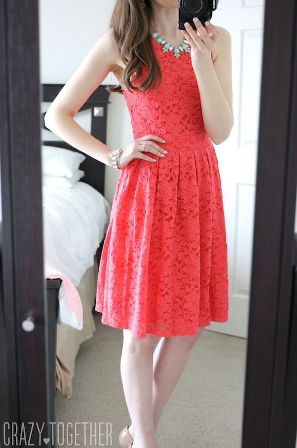 coral BRIXON IVY Nickole Sleeveless Lace Fit & Flare Dress from Stitch Fix … I love coral, I love fit and flare dresses.  I love