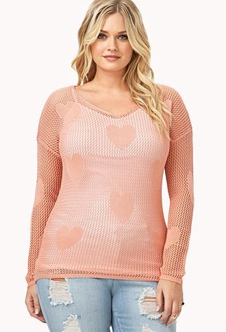 Crazy Hearts Open-Knit Sweater | FOREVER21 PLUS – I like this top for Valentines Day…