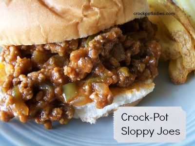 CROCK POT SLOPPY JOES: 1 lb Ground Beef 1/2 Medium Onion, chopped 1 Small to Medium Green Pepper, seeded and chopped 3/4 Cup
