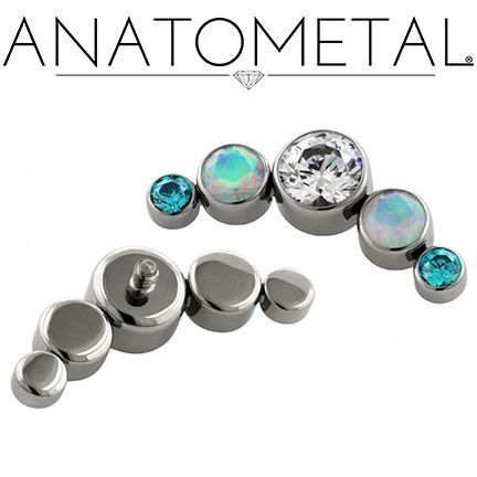 Custom Threaded Cluster in ASTM F-136 titanium with CZ, Mint Green CZ, and synthetic Faceted Opal gems