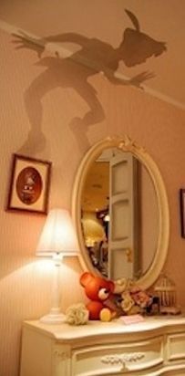 Cut out Peter Pans shadow and place it over a lamp shade. | 21 DIY Ways To Make Your Childs Bedroom Magical