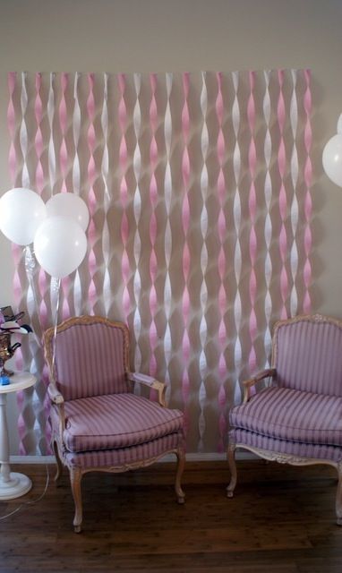 cute backdrop for where ever we plan on opening gifts. pink & white or pink & gray. Also do with purple or blue
