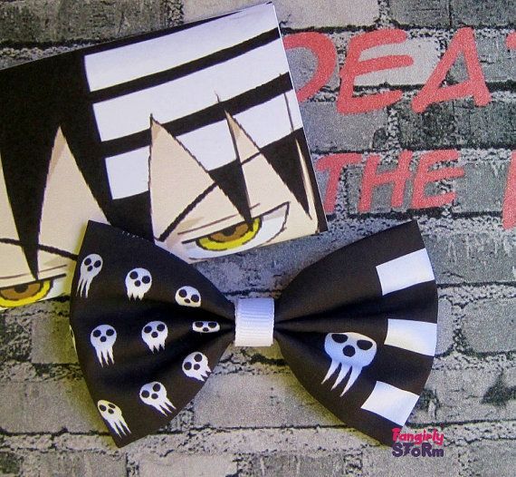 Death the Kid  – Soul Eater –  Hair bow/ Bow tie Handmade Geeky manga Anime Fabric bow on Etsy, $6.75