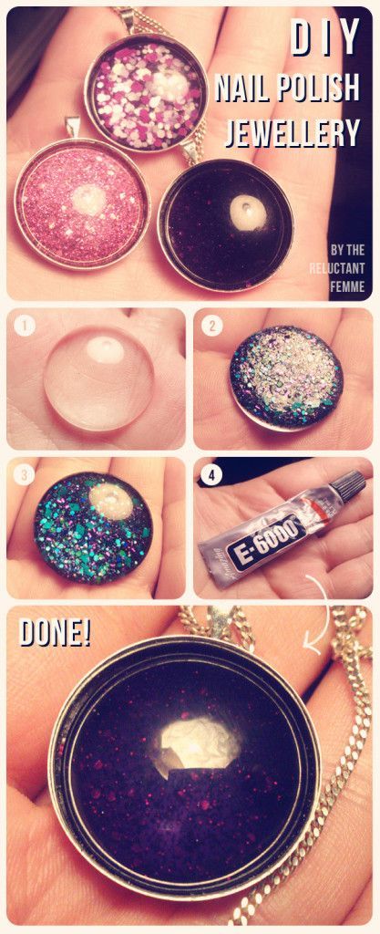 DIY Nail Polish Jewelry – I keep seeing really detailed nail art. But its too temp for me to spend the time and money to do.