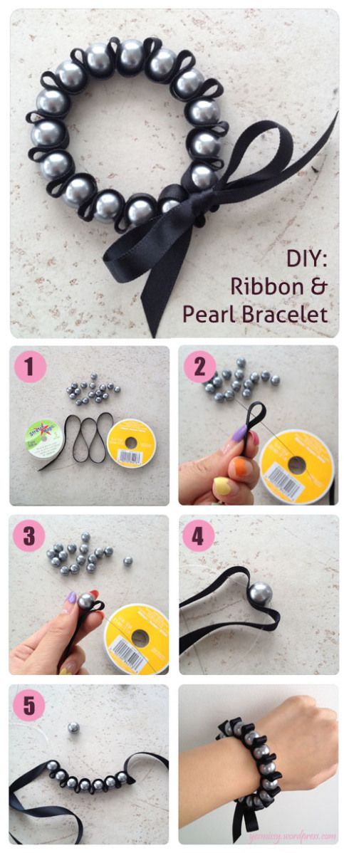 DIY ribbon pearl bracelet tutorial – Cute bridesmaids gifts. Make this bracelet in your wedding colors!