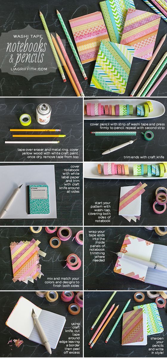{DIY Washi Tape Makeovers for Pencils and Notebooks}