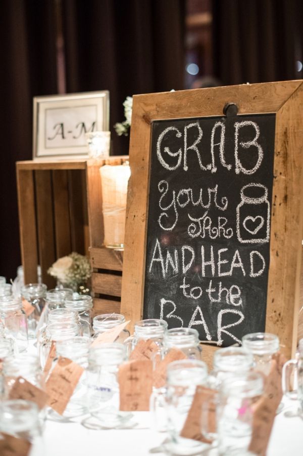 DIY wedding // Grab your jar and head to the Bar! Escort and favor in one! // image: Ben Elsass Photography