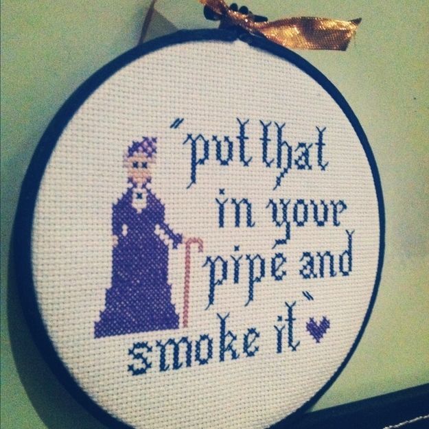 Downton Abbey Cross-stitch: “Put that in your pipe and smoke it.”