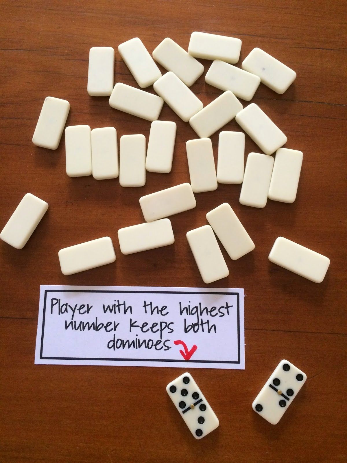 Fun Games 4 Learning: Domino Math Games – DOMINO WAR – would be good to pull all sums of ten, or doubles depending on student need