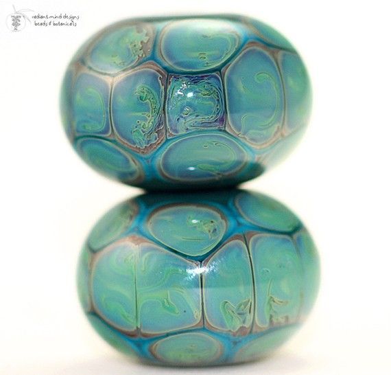Glass lampwork beads Tortoise Copper Turquoise  by radiantmind, $19.00